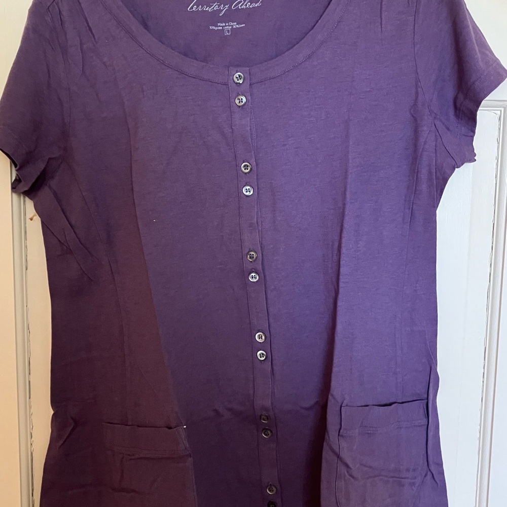 Purple Short Sleeve Button-Up Tunic